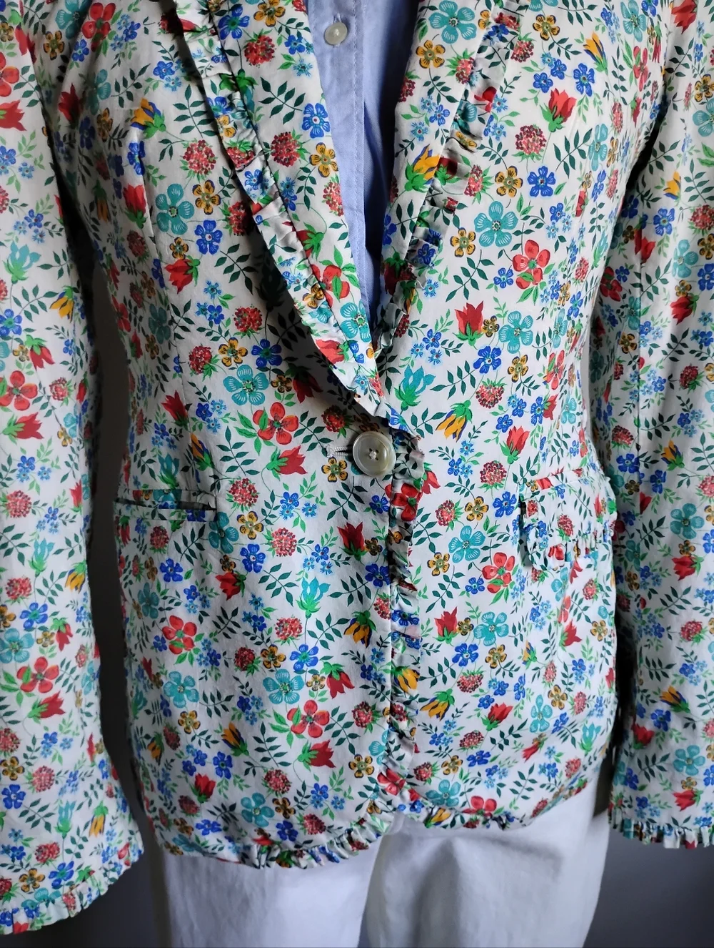 J. Crew Liberty Art Fabric Edenham Blazer Micro Ruffle Floral Classic Size 4